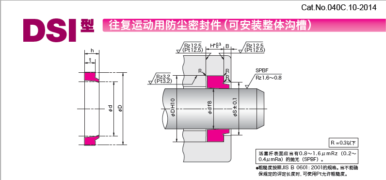 DSI型往复运动用防尘密封件（可安装整体沟槽）